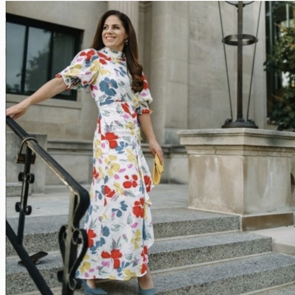 RIXO For Target Floral Mock Neck Cascade Dress B 0083